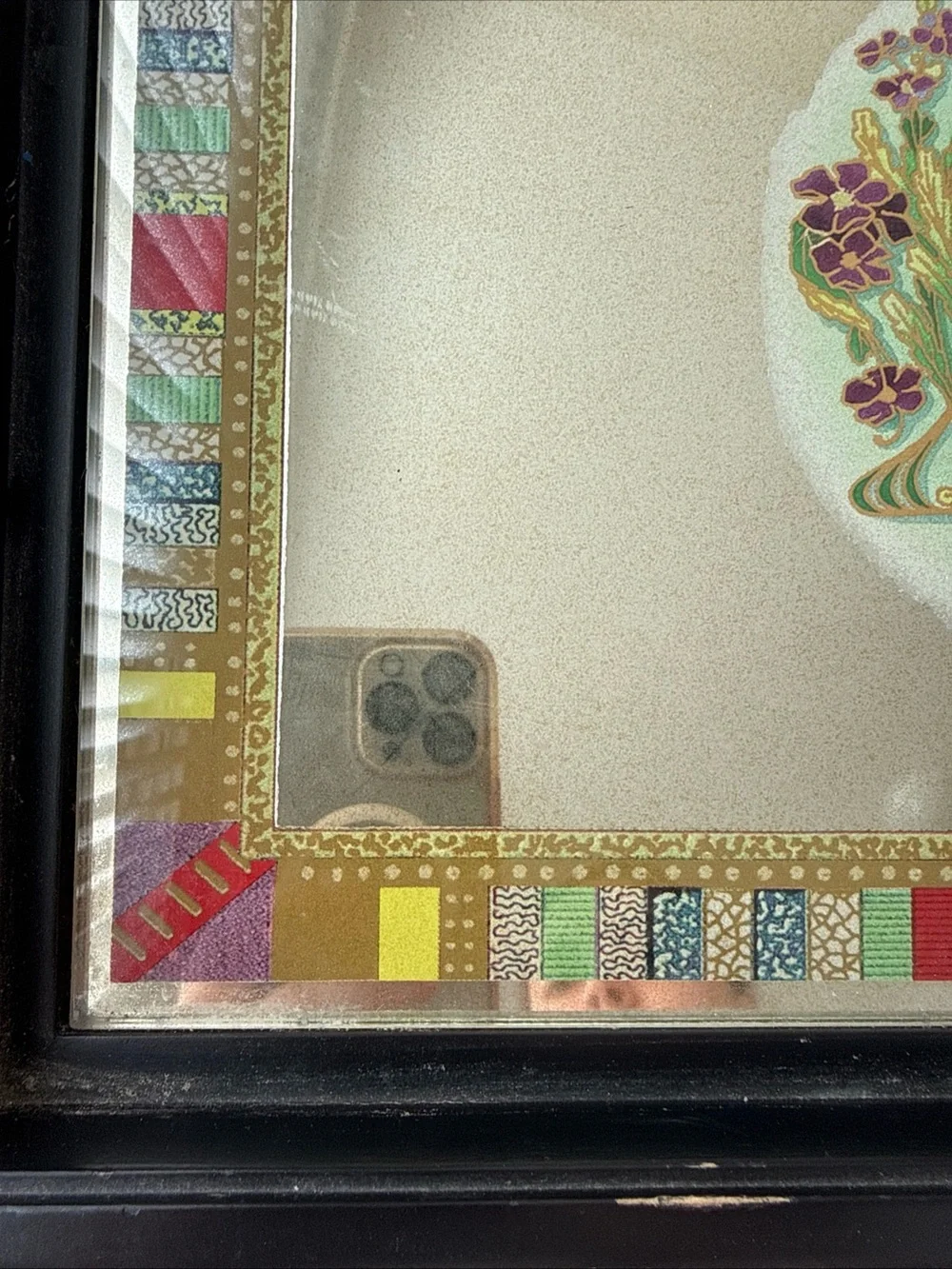 Simbatco Decorative Mirrored Tray - Black Frame with Multicolor Accents